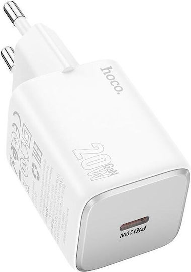 Hoco Ladegerät ohne Kabel mit USB-C Anschluss 20W Stromlieferung / Schnellaufladung 3.0 Weißs (N40 Mighty)