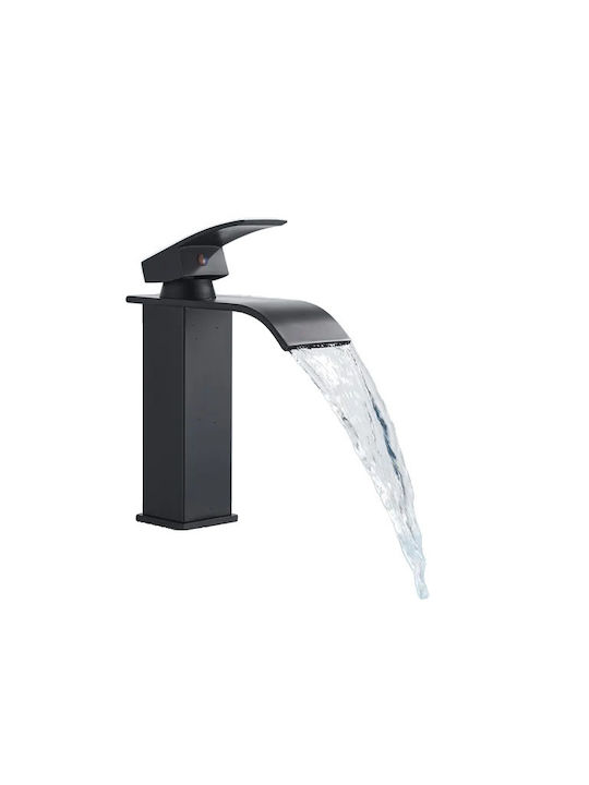 Mixing Waterfall Sink Faucet Polished Chrome Finish Black