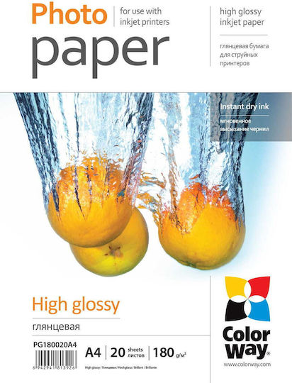 Colorway Fotopapier 20 Stück Pg180020a4 Weiß 180 g/m² A4 Glänzend