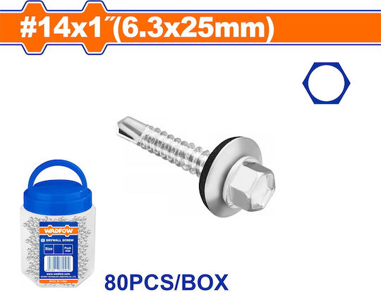 Wadfow Self-Piercing Sheet Metal Screw Hexagon Galvanized with Diameter M6.3 and Length 25mm 80pcs