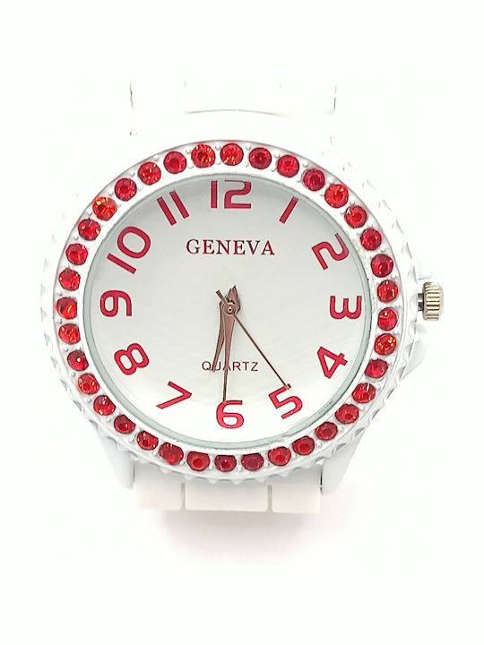 PS Silver Women's Watch with White Rubber Strap