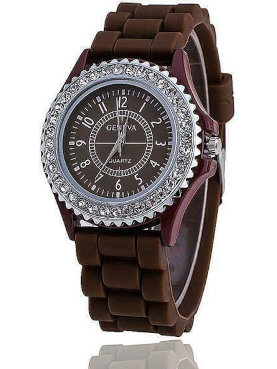 PS Silver Women's Watch with Brown Rubber Strap
