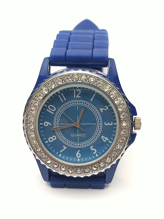 PS Silver Women's Watch with Blue Rubber Strap