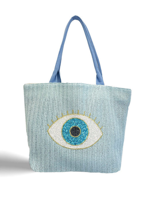 Stroh Strandtasche mit Muster Auge Blau