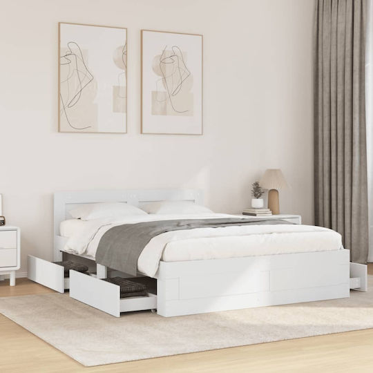 King Size Wooden Bed White with Slats for Mattress 190x190cm