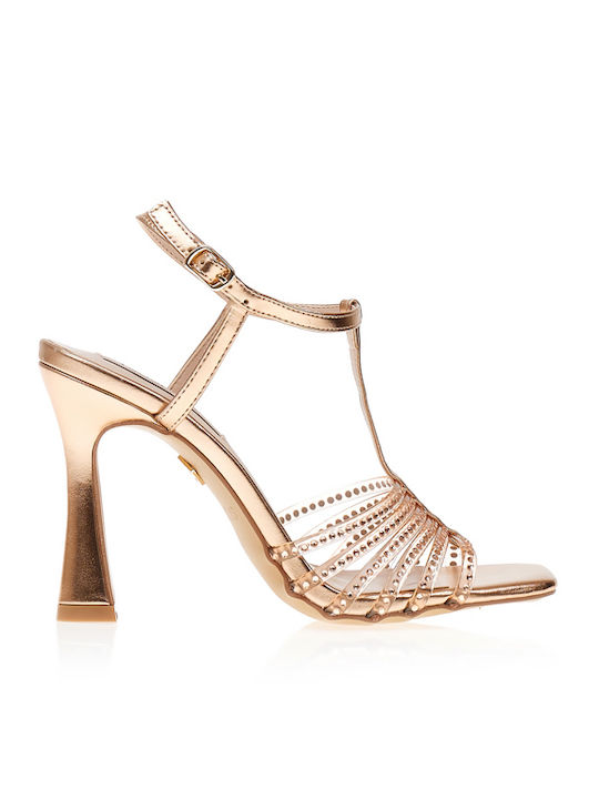 Bronzefarbene Kunstledersandalen mit mehreren t...