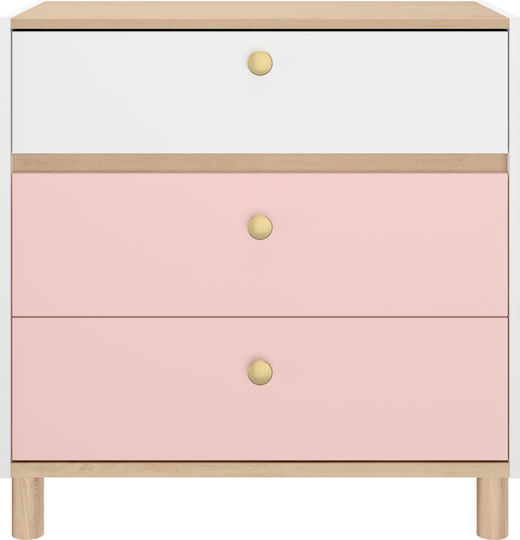Детска гардеробна шкафче White / Pink / Blond Oak с 3 чекмеджета 81x45x82бр
