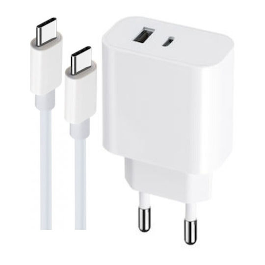 Maxlife с USB-A порт и USB-C порт и кабел USB-C - USB-C 30W Power Delivery Бял (MXTC-06-30AC)