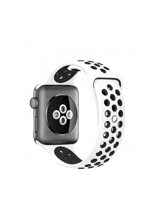 Curea sport Nike Pure Platinum albă cu găuri de ventilare negre pentru Apple Watch Nike 42 44 45 mm mărime M L Seriile 1,2,3,4,5,6,7,8
