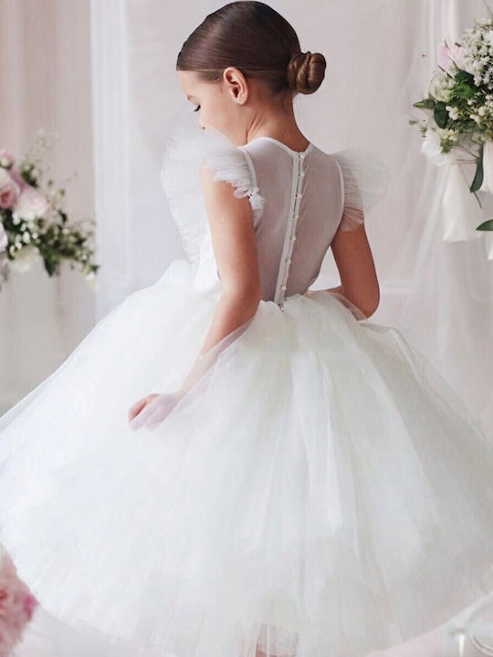 Girls Sleeveless Tulle Dress For Flower Girls White