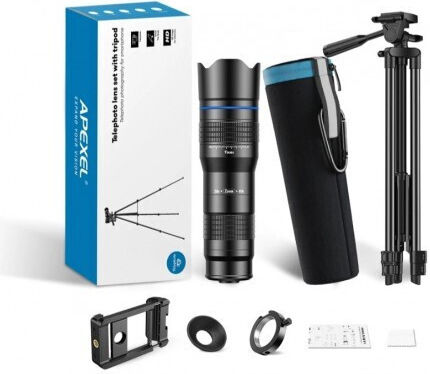 Kit Lentilă Teleobiectiv Zoom 40x Apexel Profesional Trepied Suport Telefon Iphone 15,14,13,12,11 Samsung Galaxy S23 Note Huawei Oppo