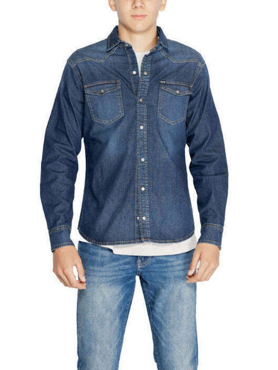 Gas Men's Shirt Long Sleeve Cotton Blue