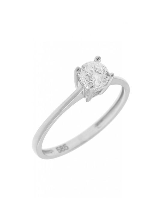 Single Stone White Gold Ring 14 Karats Zircon 5mm