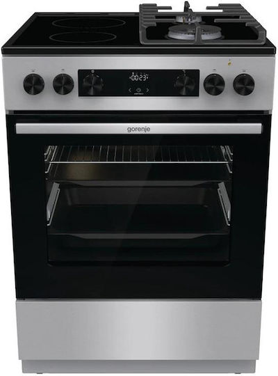 Gorenje Готварска печка 71лт с котлони на природен газ и ток Ш60см. Inox