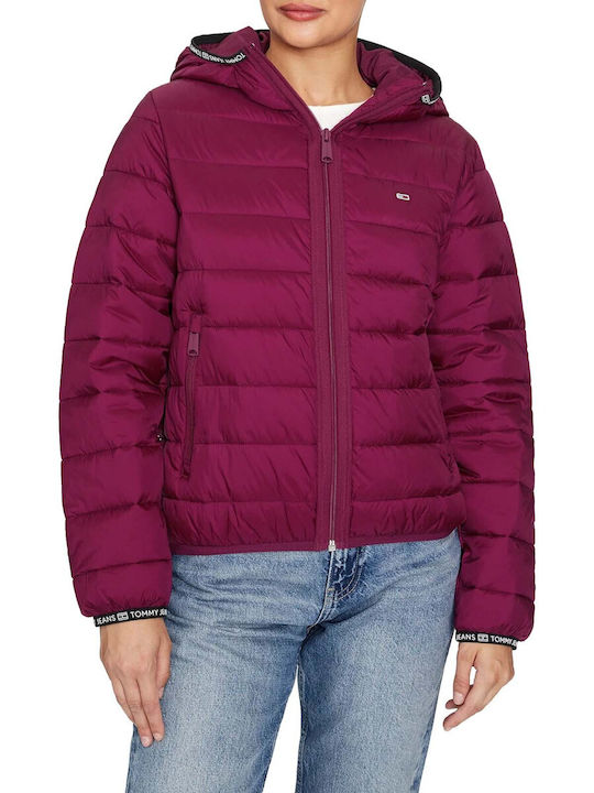 Tommy Hilfiger Κοντό Γυναικείο Puffer Μπουφάν για Χειμώνα Μωβ