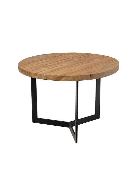 Round Side Table made of Solid Wood Beige W70xL70cm