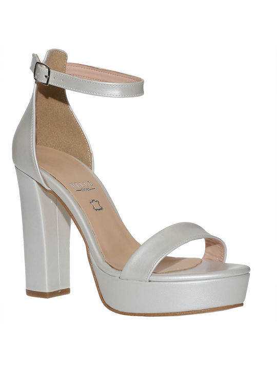 Malena Platform Leather Women's Sandals White with High Heel