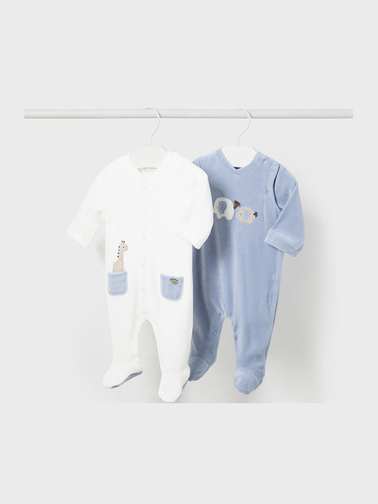 Mayoral Baby Bodysuit Set Long-Sleeved Velvet Light Blue 2pcs