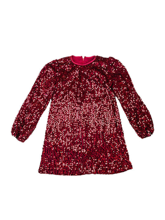 Kinderkleid Langärmelig Samt Bordeaux
