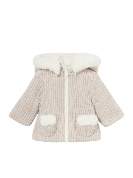Mayoral Kids Cardigan Knitted with Hood Beige