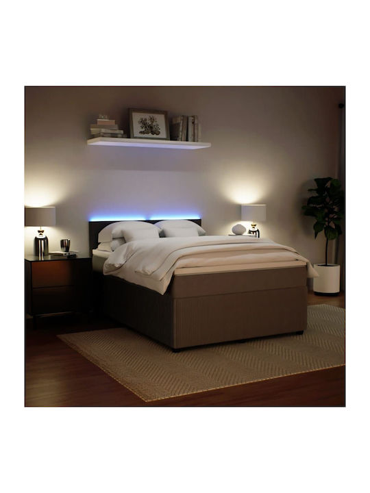 Bed Double Upholstered with Fabric Light Gray with Slats & Mattress 140x190cm