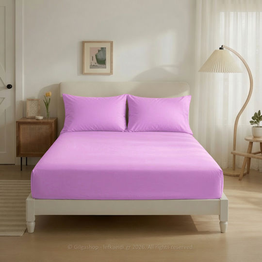 Casa Colori Cearșaf Dublu cu Elastic 140x200+30cm. Lila
