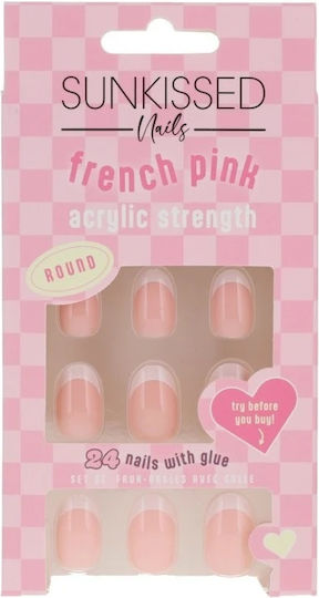 Falsche Nägel Set Sonnengeküsstes French Pink 24 Stück Kleber inklusive
