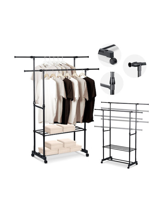 Massido Wheeled Floor Garment Rack made of Metal Black