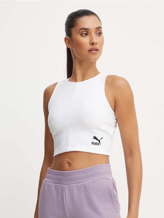 Puma Damen Sportliches Crop Top Ärmellos White