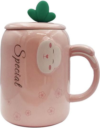 Etoile Cană Ceramică cu Capac Roz