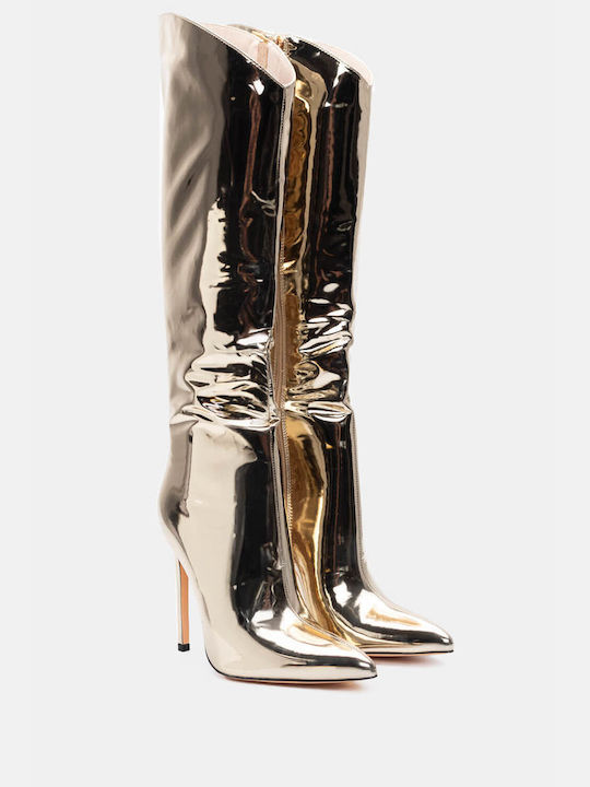 Pointed Patent Leather Boots 4306209-Gold