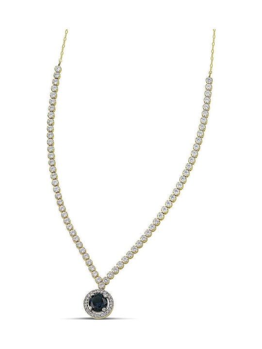 Themelidis Jewels Halskette Rosette aus Weißgold 14K mit Zirkon Blau