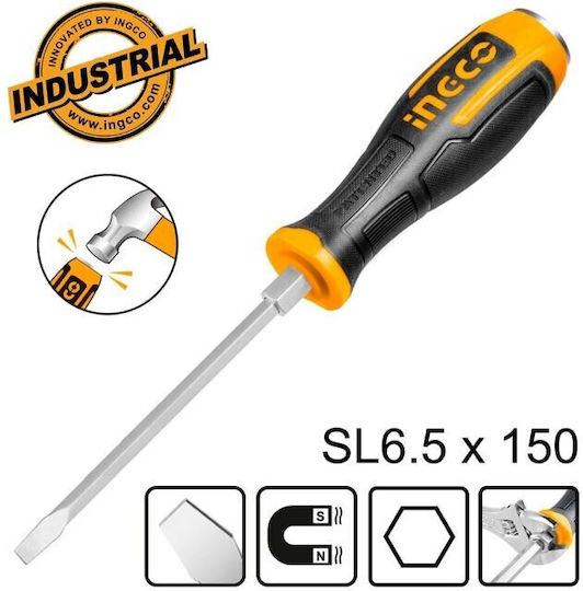 Ingco Impact Magnetic Long Screwdriver Straight Size 6.5x150mm