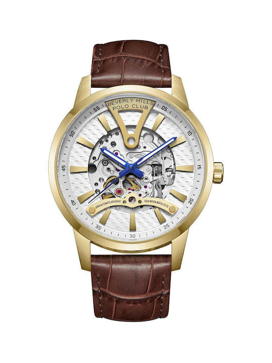 Beverly Hills Polo Club Watch Automatic with Brown Leather Strap