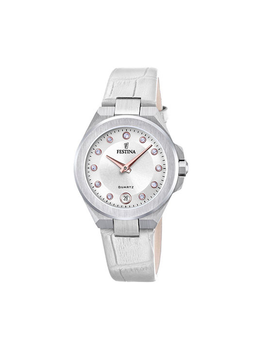 Festina Ladies Watch with White Leather Strap