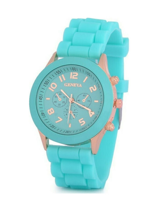 PS Silver Women's Watch with Turquoise Rubber Strap