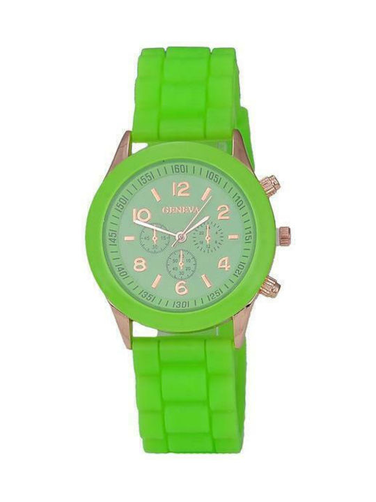 PS Silver Women's Watch with Green Rubber Strap