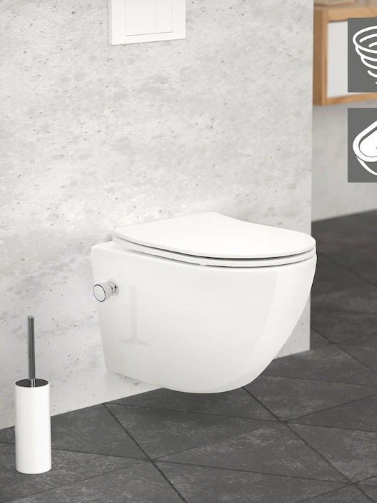 LuxeBath Wall-Mounted Toilet Rimless with Cover Duroplast and Bidet White