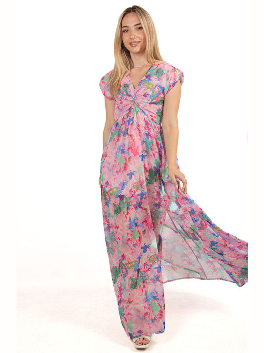 Chiffon Dress with Shoulder Pads Pink