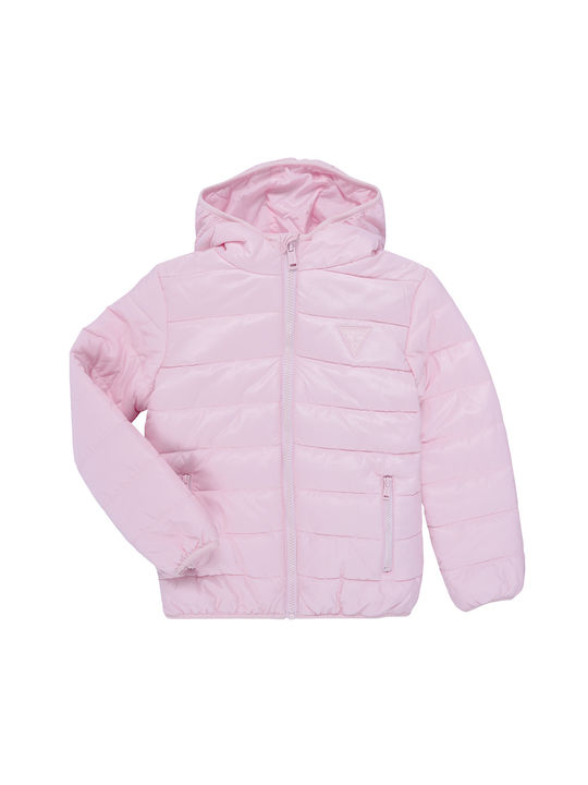 Guess Kids Quilted Jacket with Hood Pink