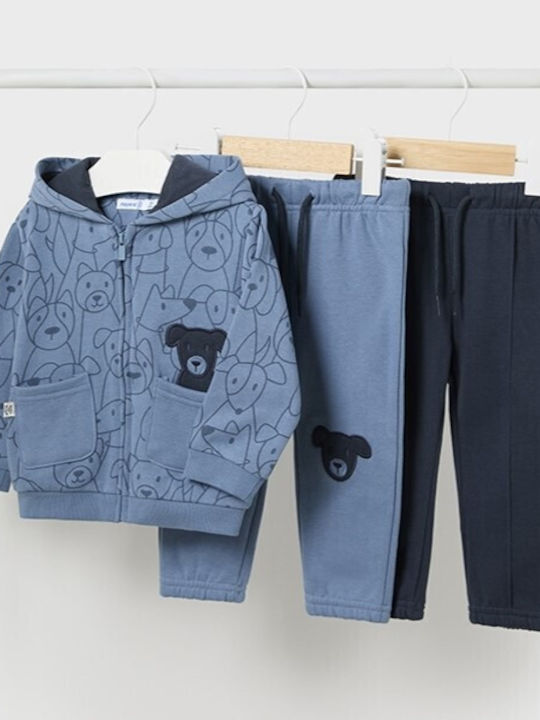 Mayoral Kids Sweatpants Set Blue 3pcs Ζακετα Φουτερ