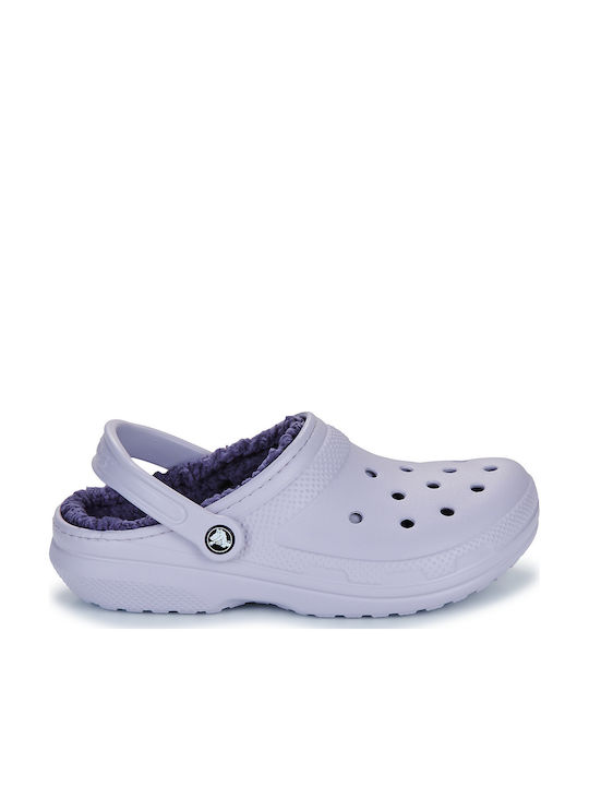 Crocs Classic Fuzz Lined Γυναικεία Σαμπό με Γούνα Μωβ 203591-5PU