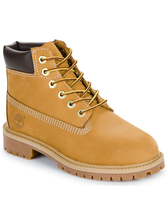 Premium 6 Leather Kids Boots with Laces Brown