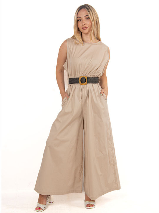 Beige Belted Jumpsuit