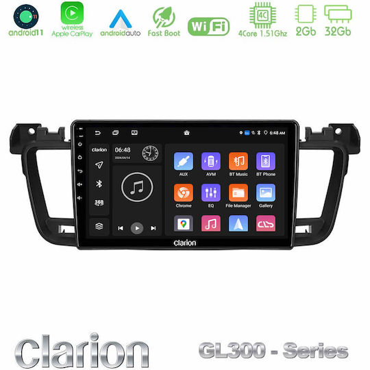 Clarion Car Audio System for Peugeot 508 2010-2018 (Bluetooth/USB/AUX/WiFi/GPS/Apple-Carplay/Android-Auto) with Touch Screen 9"