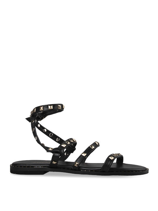 Tsouderos Shoes Damen Flache Sandalen in Schwarz Farbe