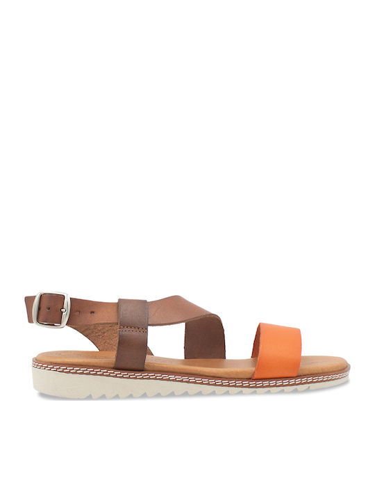 Leather Women's Flat Sandals in Brown Color