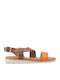 Leather Women's Flat Sandals in Brown Color
