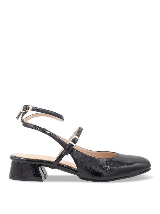 Tsouderos Shoes Leather Black Heels with Strap