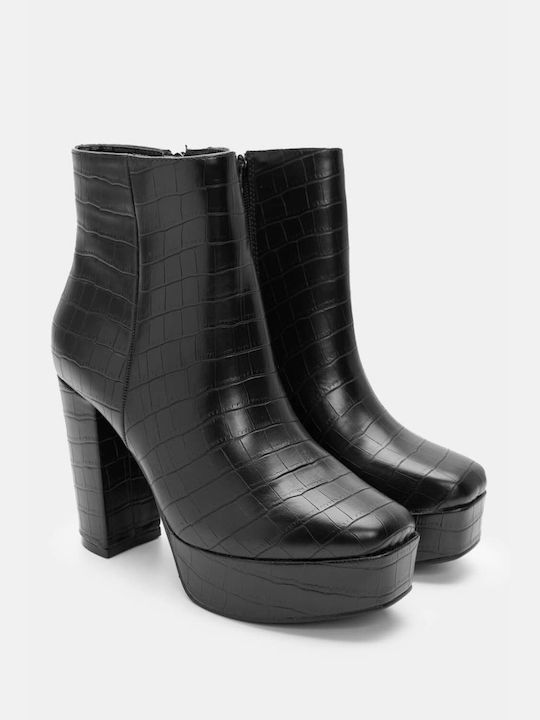 Croco Ankle Boots with Heel & Platform 4314201-black